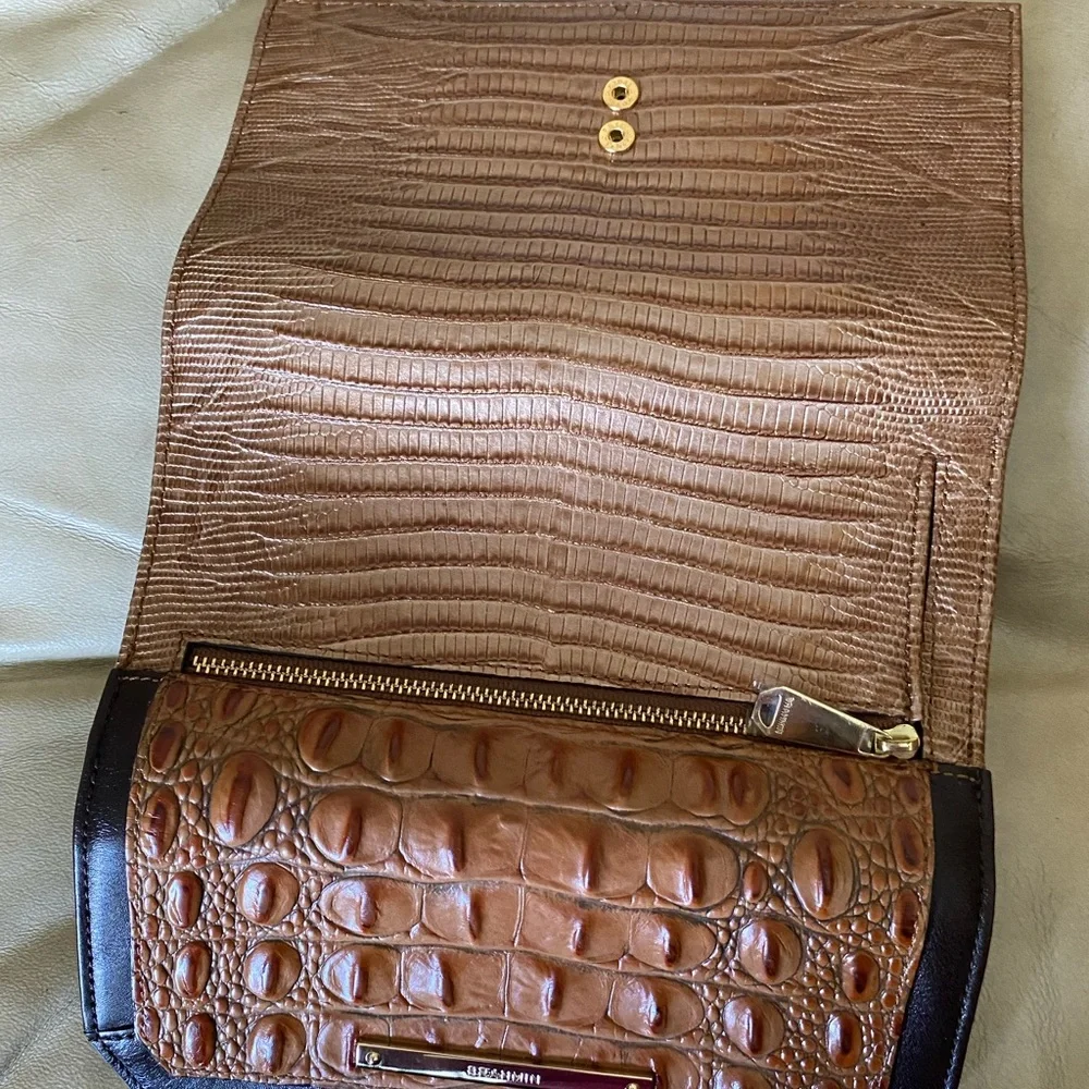 LKNW Brahmin Toasted Almond Bengal Checkbook Wallet READ! Croc Lizard
